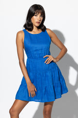 Kyra Linen Mini Dress in Cobalt Linen