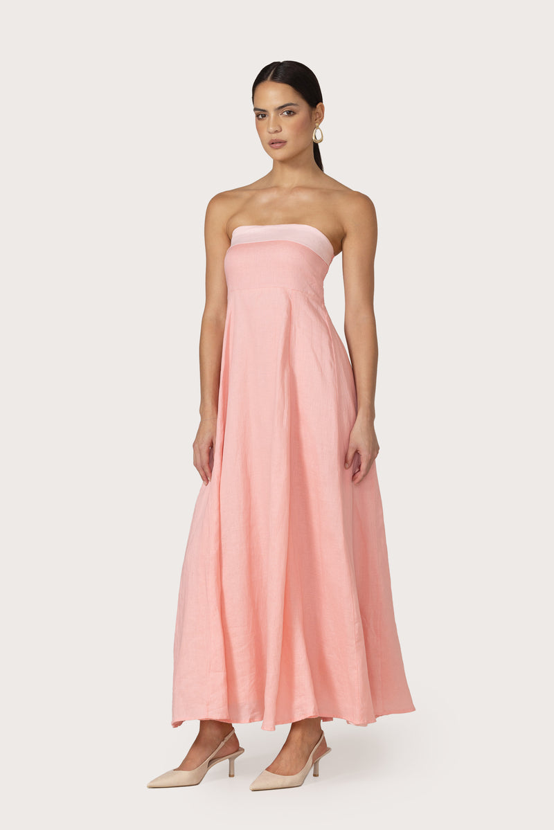 Alora Maxi Linen Dress in Rose