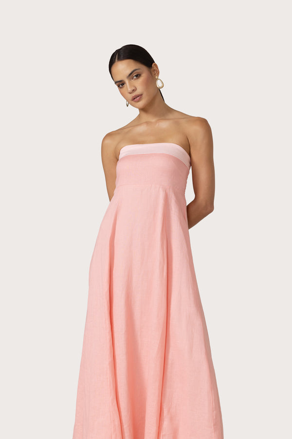Alora Maxi Linen Dress in Rose