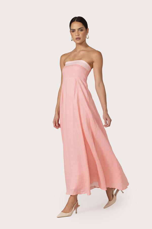 Alora Maxi Linen Dress in Rose