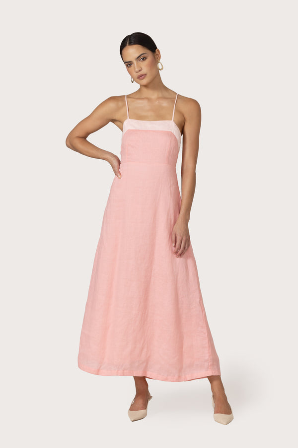 Nyla Maxi Linen Dress in Rose
