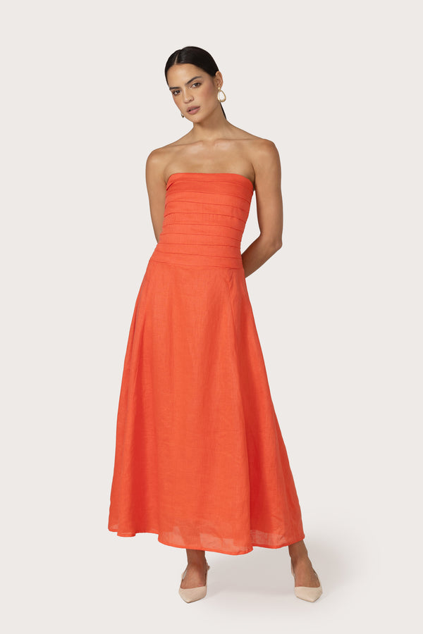 Selina Maxi Linen Dress in Salsa