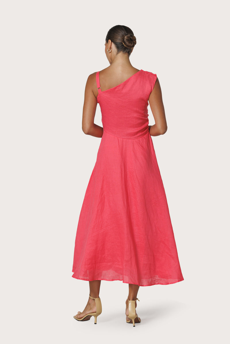 Tango Asymmetrical Linen Dress in Melon