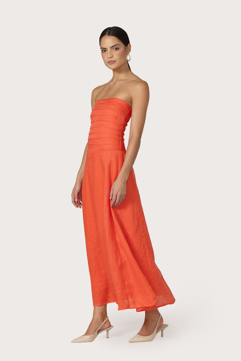 Selina Maxi Linen Dress in Salsa