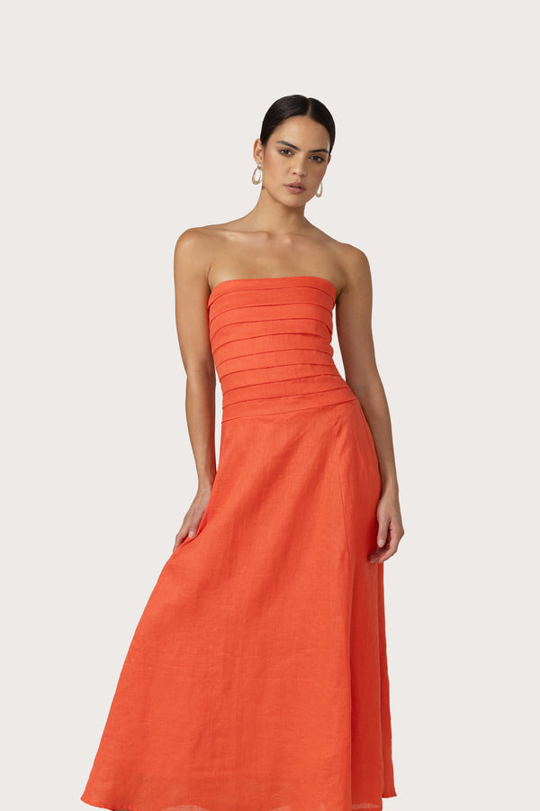 Selina Maxi Linen Dress in Salsa