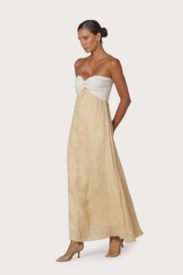 Melody Contrast Maxi Linen Dress in Chalk