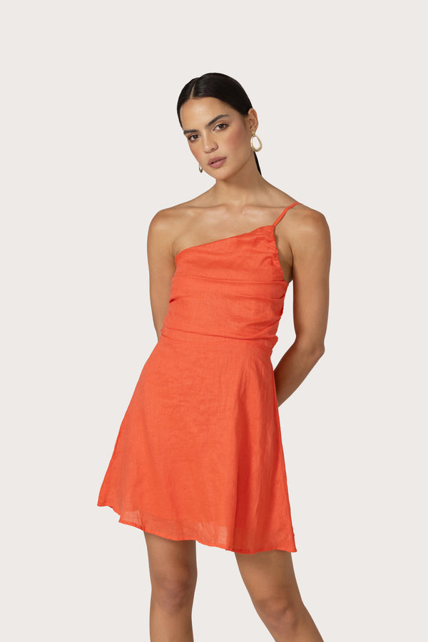 Poppy Mini Linen Dress in Salsa