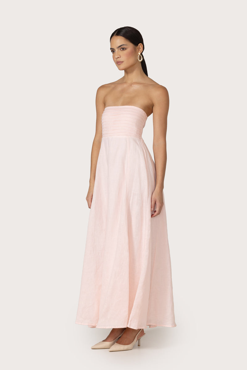 Talia Linen Pintuck Maxi Dress in Petal