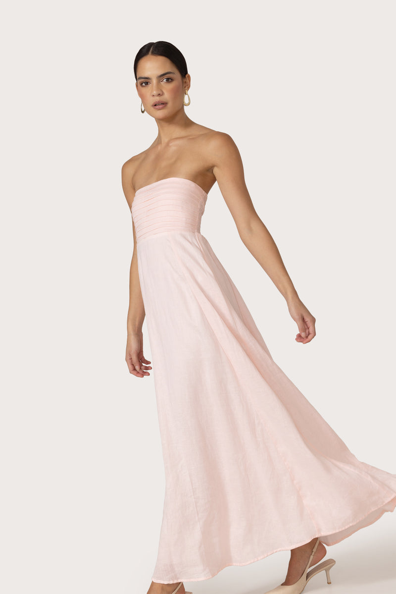 Talia Linen Pintuck Maxi Dress in Petal