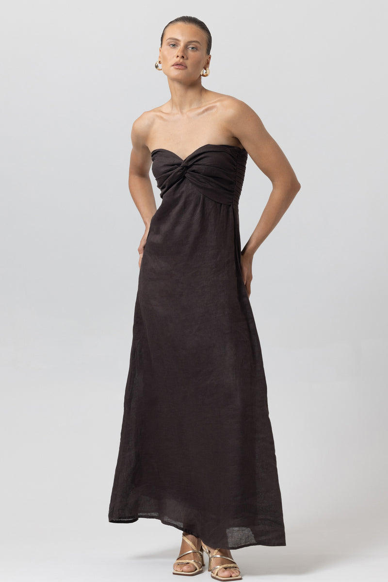 Melody Linen Maxi Dress in Coffee