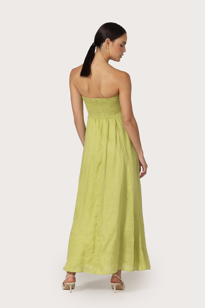 Talia Linen Pintuck Maxi Dress in Sage