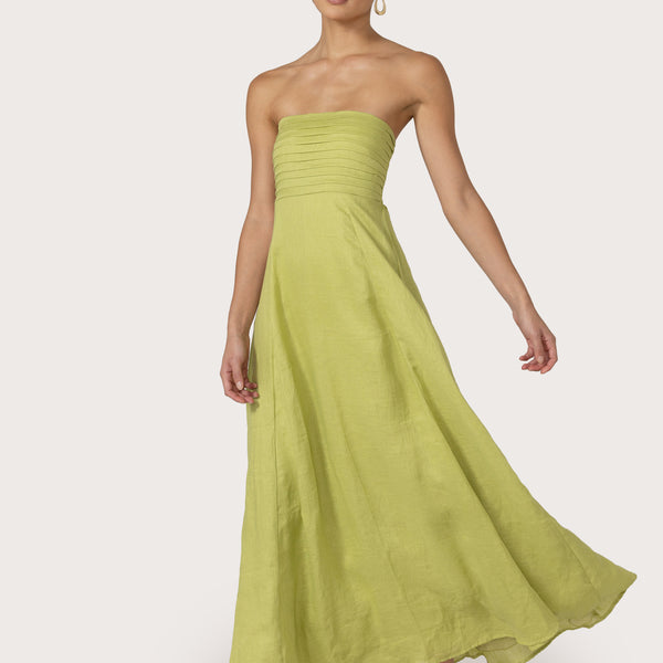 Talia Linen Pintuck Maxi Dress in Sage – Lusana