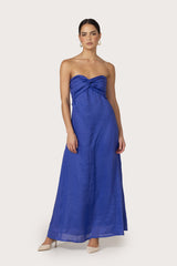 Melody Linen Maxi Dress in Nordic Blu