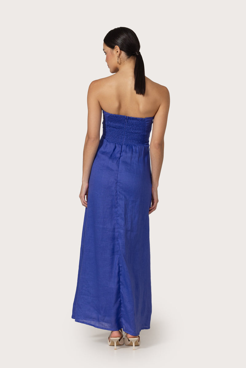 Melody Linen Maxi Dress in Nordic Blu