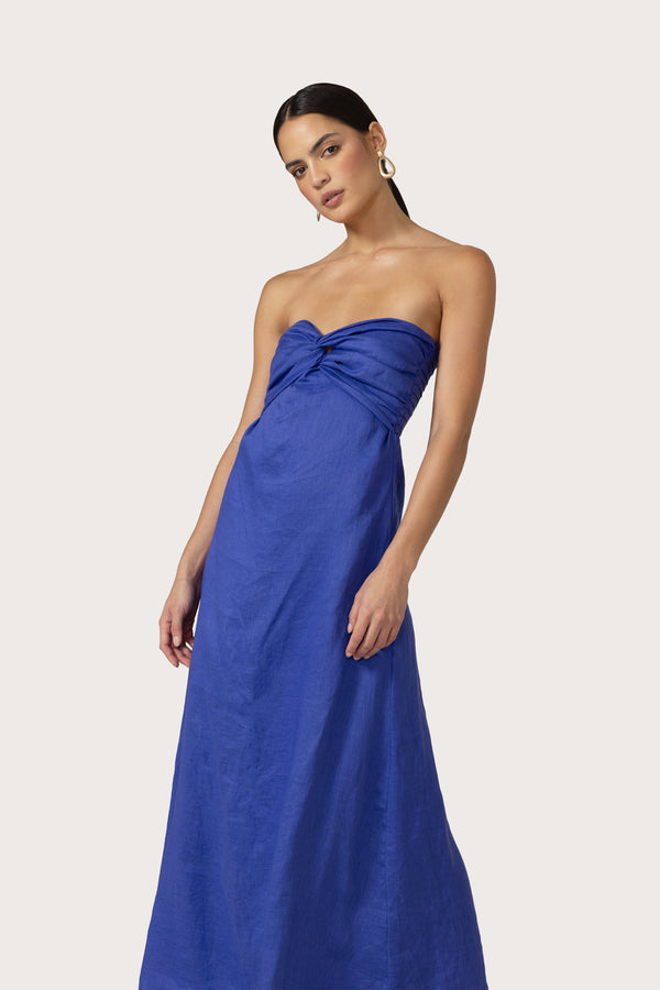 Melody Linen Maxi Dress in Nordic Blu