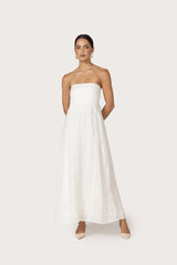 Talia Linen Pintuck Maxi Dress in White