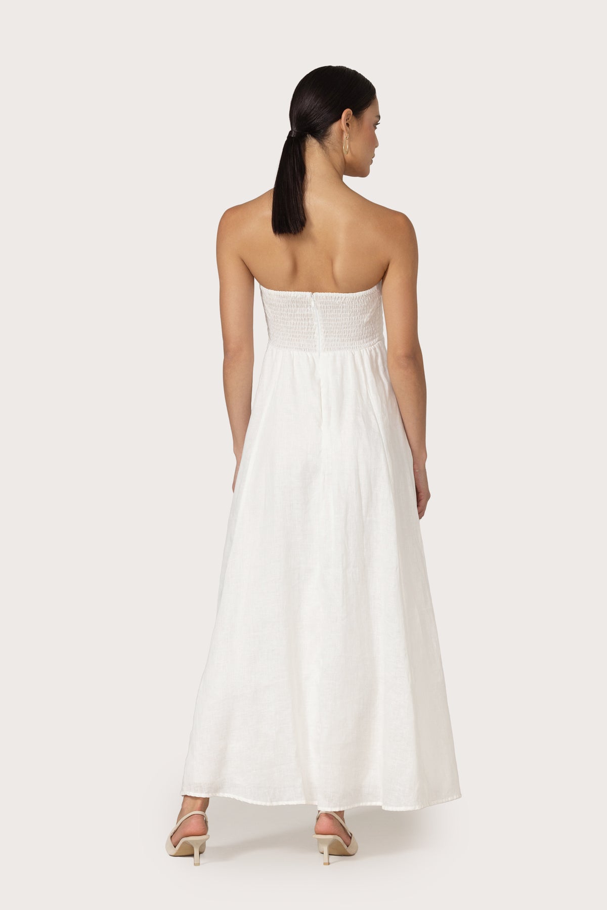 Talia Linen Pintuck Maxi Dress in White Lusana Talia Linen Pintuck Maxi Dress in White Lusana