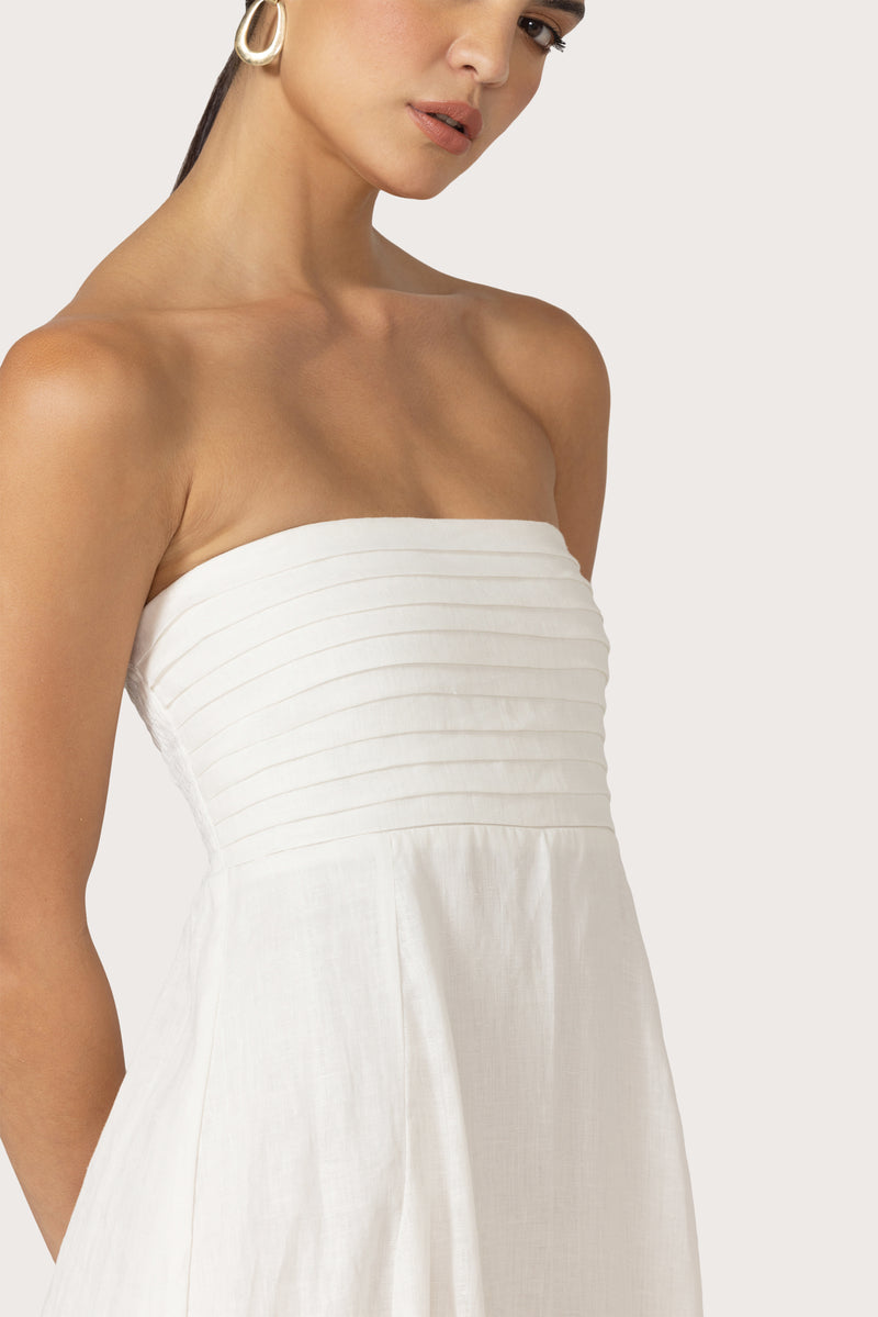Talia Linen Pintuck Maxi Dress in White Lusana Talia Linen Pintuck Maxi Dress in White Lusana