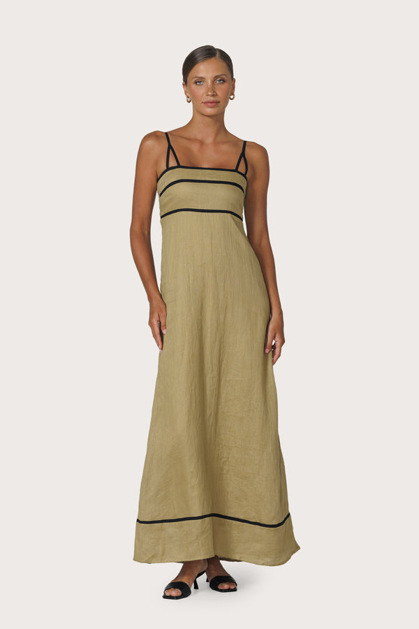 Candice Contrast Linen Maxi Dress Cafe