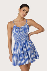 Rosa Poplin Mini Dress in Lapis Stripe