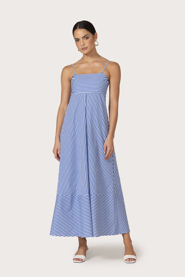 Tashi Poplin Maxi Dress in Lapis Stripe