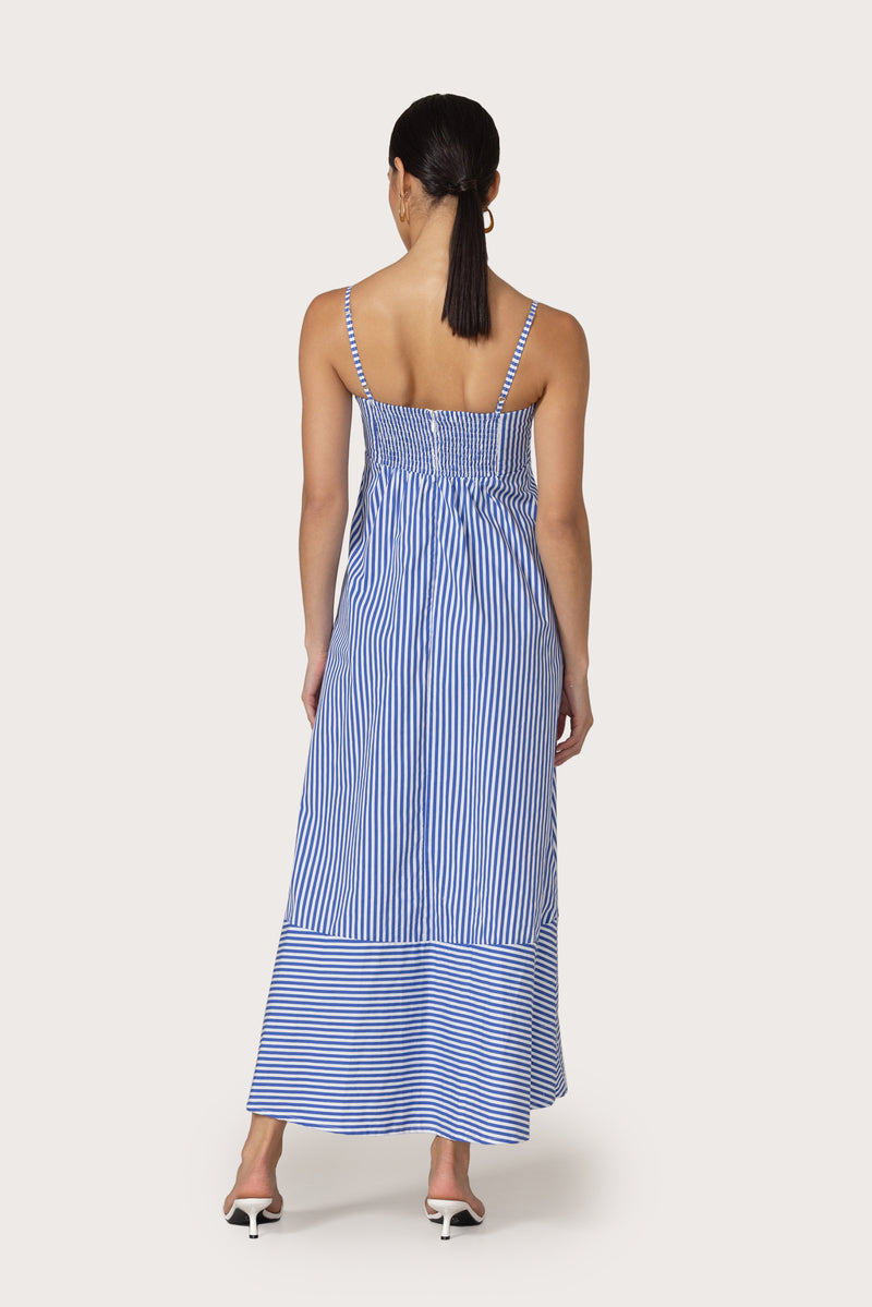 Tashi Poplin Maxi Dress in Lapis Stripe