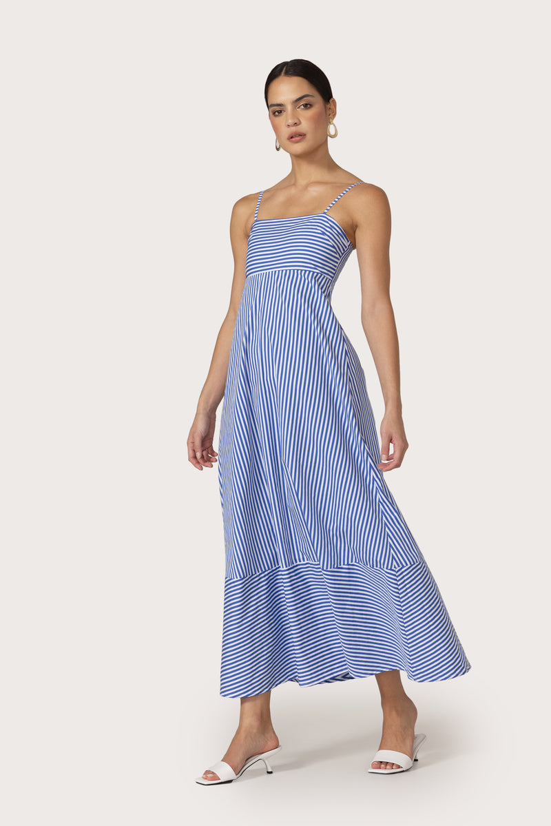 Tashi Poplin Maxi Dress in Lapis Stripe