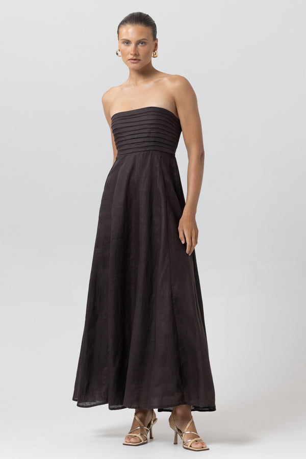 Talia Linen Maxi Dress in Coffee