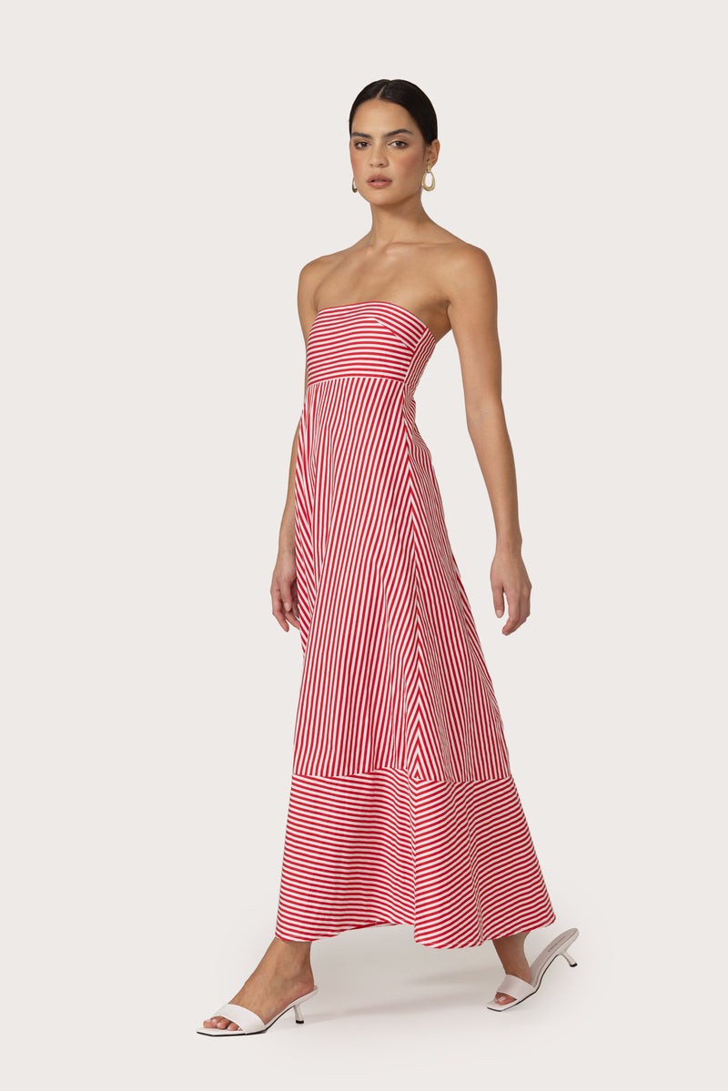 lilienne cotton poplin maxi dress red stripe Lilienne Cotton Poplin Maxi Dress Red Stripe
