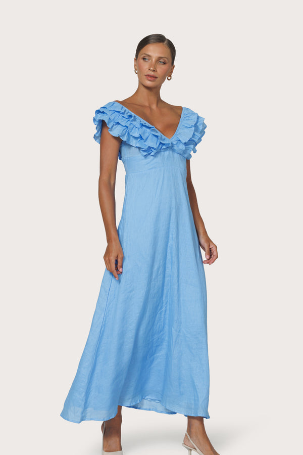 Scarlett Maxi Linen Dress in Neu Bleu