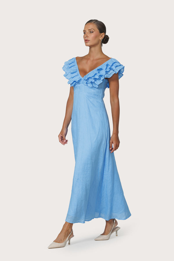 Scarlett Maxi Linen Dress in Neu Bleu