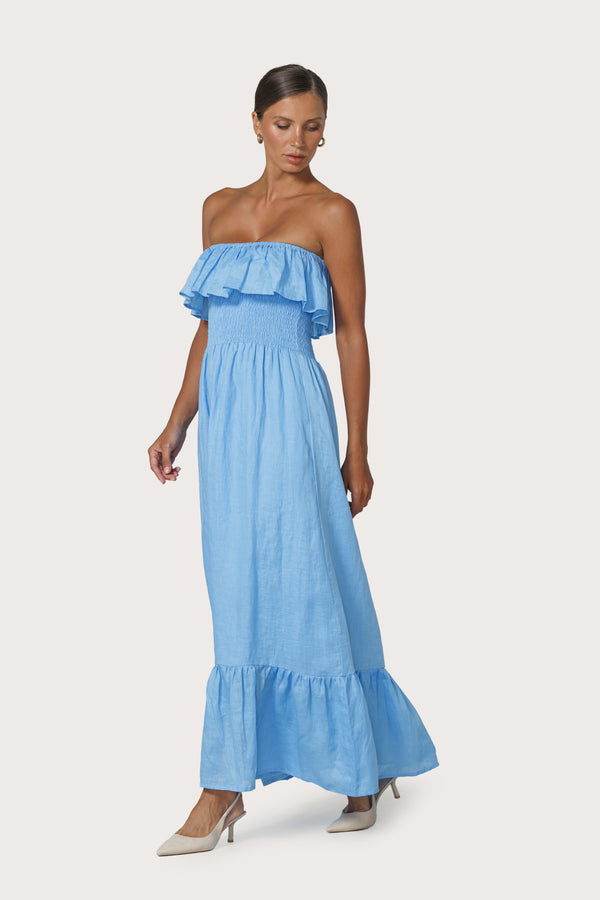 Pari Maxi Linen Dress in Neu Bleu