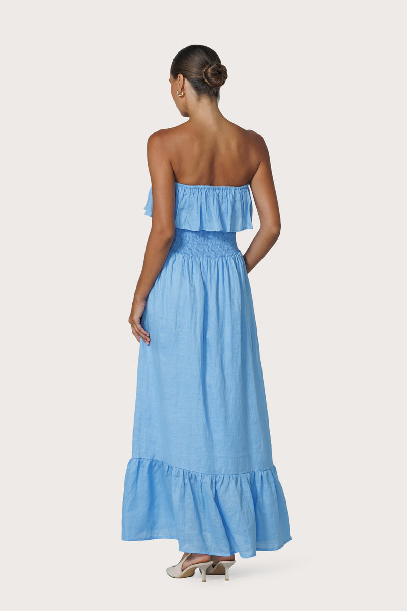 Pari Maxi Linen Dress in Neu Bleu