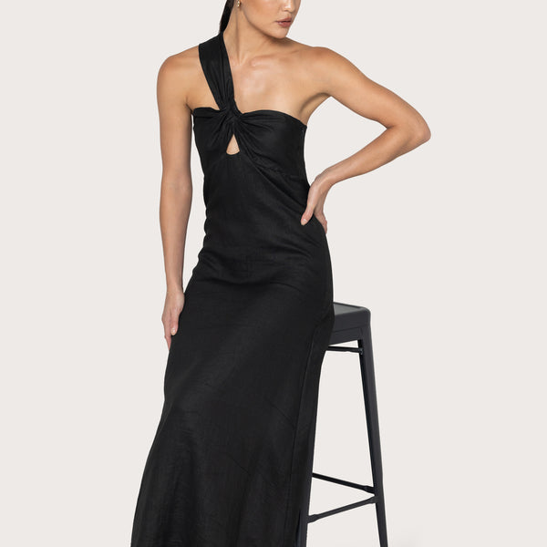 Sutton Linen Dress in Black  Lusana