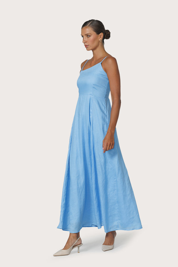 Elise Linen Dress in Neu Bleu