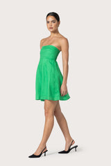Talia Pintuck Linen Mini Dress in Kelly Green