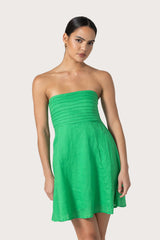 Talia Pintuck Linen Mini Dress in Kelly Green