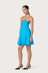 Talia Linen Mini Dress in Caribbean Blue