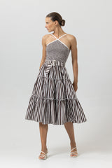 Arlen Belted Poplin Dress in Pencil Stripe