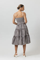 Arlen Belted Poplin Dress in Pencil Stripe