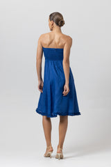 Juliette Strapless Linen Midi Dress in Sapphire