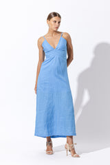Aspen Linen Maxi Dress in Blu
