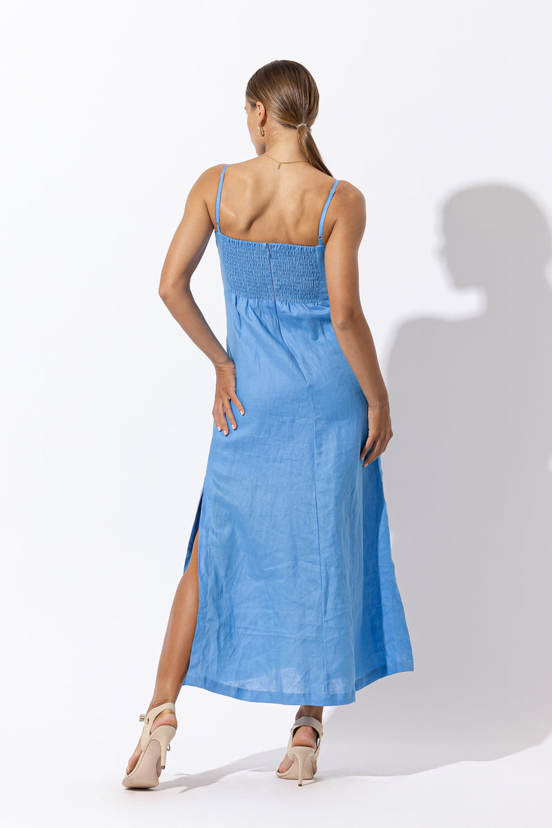 Aspen Linen Maxi Dress in Blu