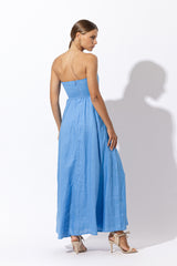 Talia Linen Maxi Dress in Blu