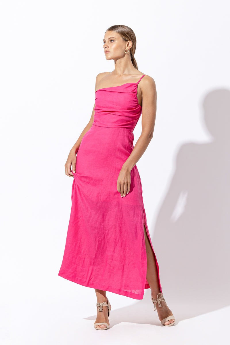 Poppy Linen Maxi Dress in Magenta Linen - Exclusive