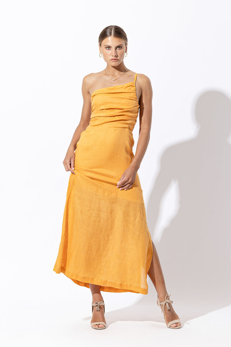 Poppy Linen Maxi Dress in Tangelo Linen - Exclusive
