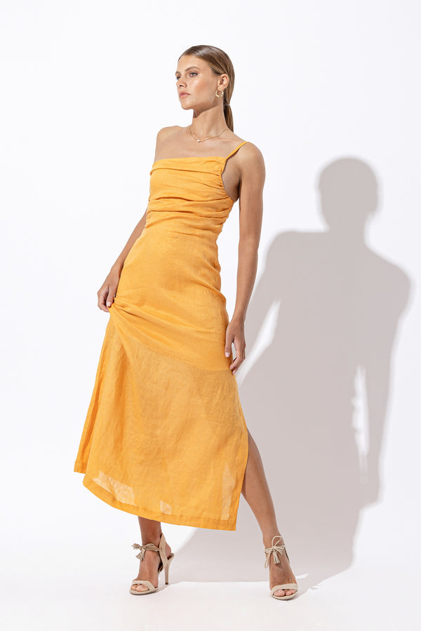 Poppy Linen Maxi Dress in Tangelo Linen - Exclusive