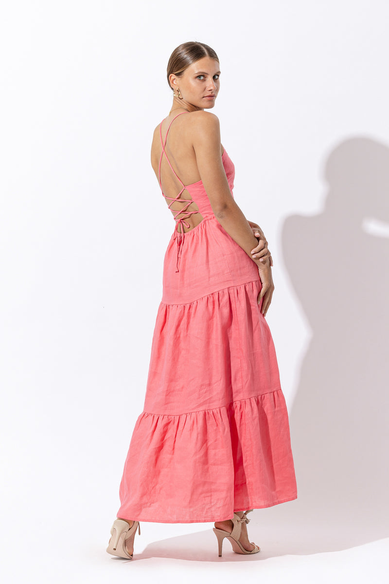 Maya Linen Maxi Dress in French Pink