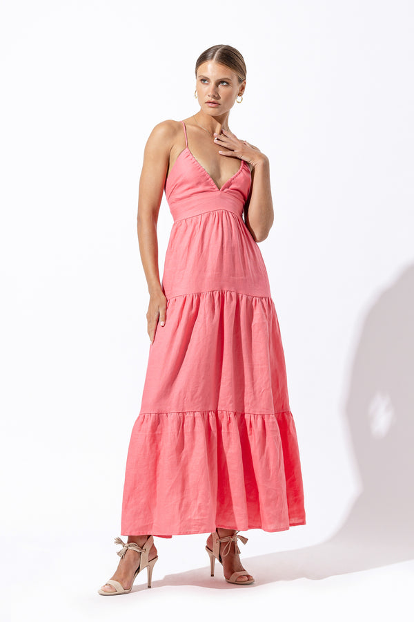 Maya Linen Maxi Dress in French Pink