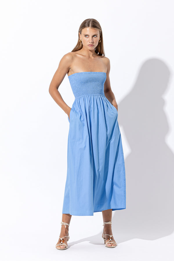 Dion Poplin Midi Dress in Blu